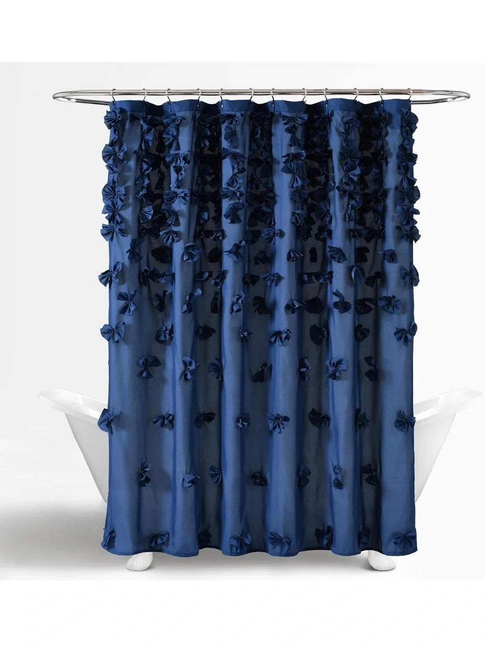 Lush Decor Riley Blue Decorative Shower Curtain with Rosette Accents